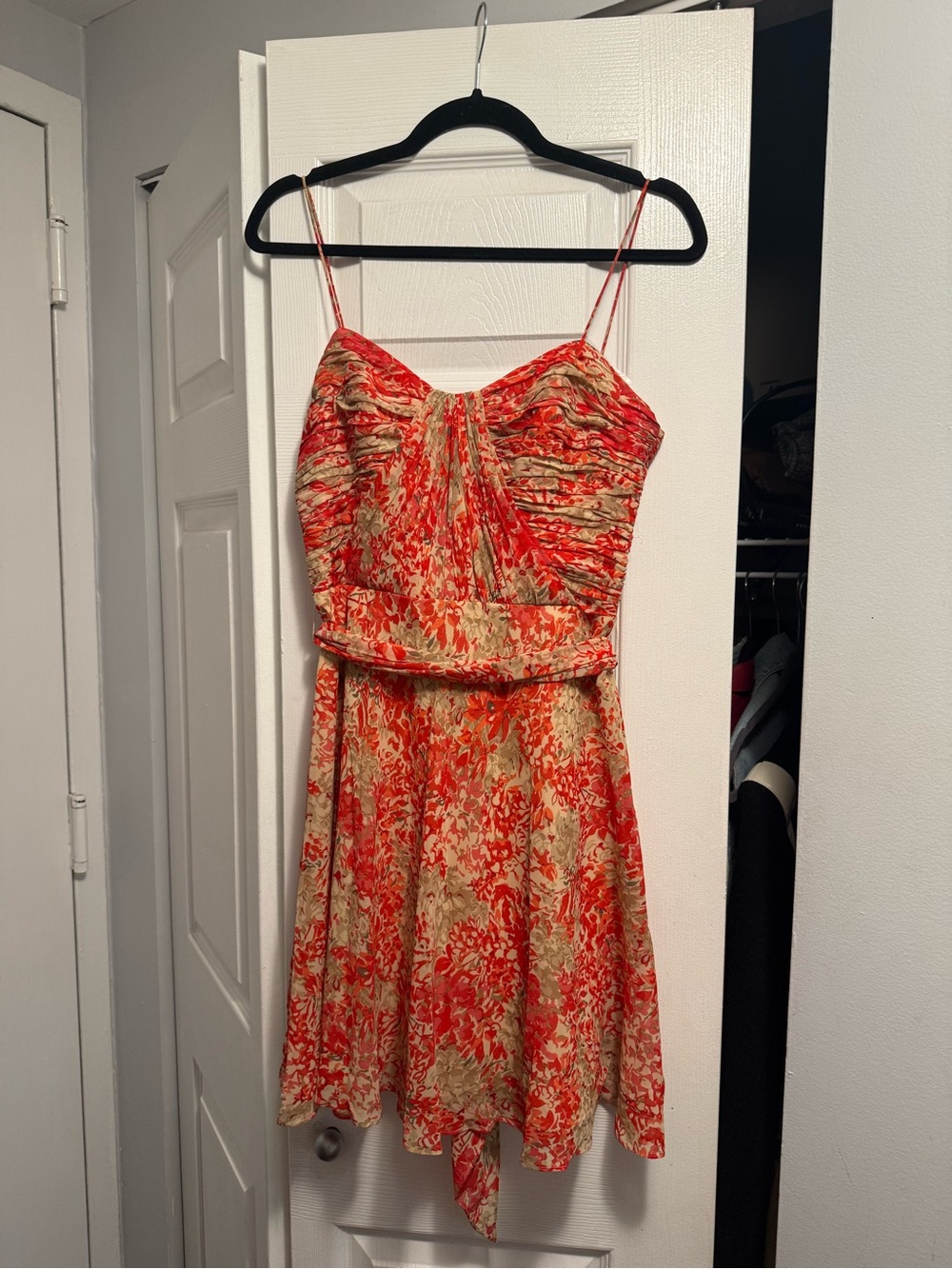 Lauren Ralph Lauren Red and Tan Floral Spaghetti-Strap Mini Dress